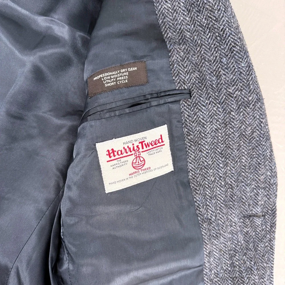 Jos A Bank Harris Tweed Grey Herringbone Wool Blazer Sport Coat 41L Mens Long